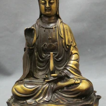 Песня voge gem S3786 Китайский Бронзовый Буддизм Лотос Горшок Кван-инь Гуань Инь Богиня Статуя Бодхисаттвы