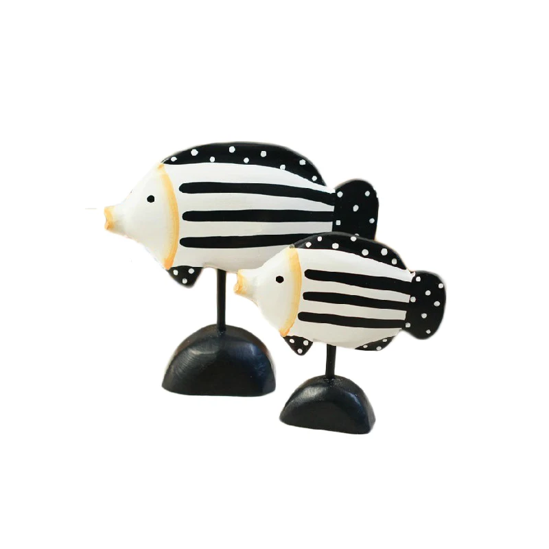 

Mediterranean Style Tropical Fish Miniature Ornaments Couples Fish Figurine Wedding Gifts Home Decoration Accessories Wood Fish