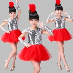 Джазовый танцевальный костюм для танцев платье для девочек Сценические костюмы для певцов перо блестками платье-пачка для детей