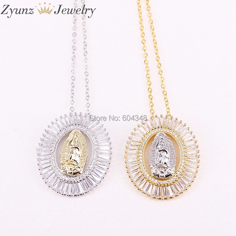 5 нитей ZYZ298-1743 Мода серебро/золото Цвет Micro Pave CZ Jesus Овальный Кулон Цепочки и ожерелья для Для мужчин Для женщин Лидер продаж, ювелирные изделия