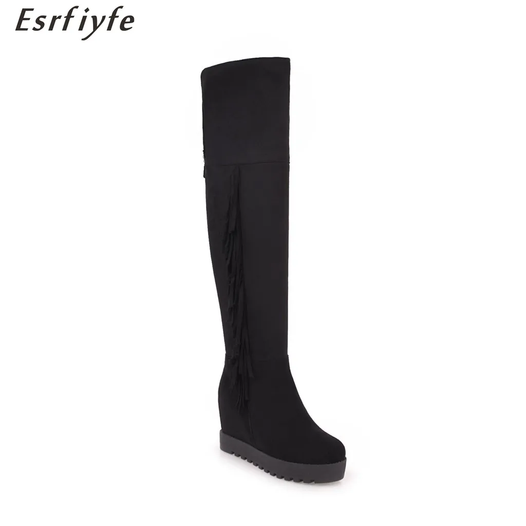 

ESRFIYFE Brand New Hot Women Boots Winter Ladies Fashion Wedge Flat Bottom Boots Over The Knee High High Stretch Fabric Boots