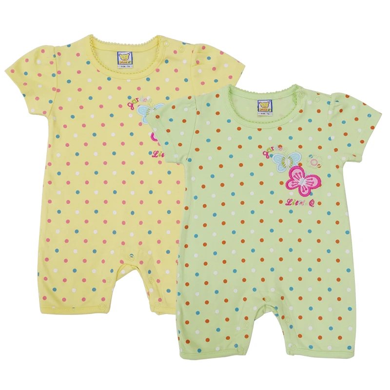 

2023 Little Q Girls Pure 100% Cotton 2pcs/lot One Piece Short Sleeve Bodysuits Newborn Boys Clothes Summer Button Down Clothing