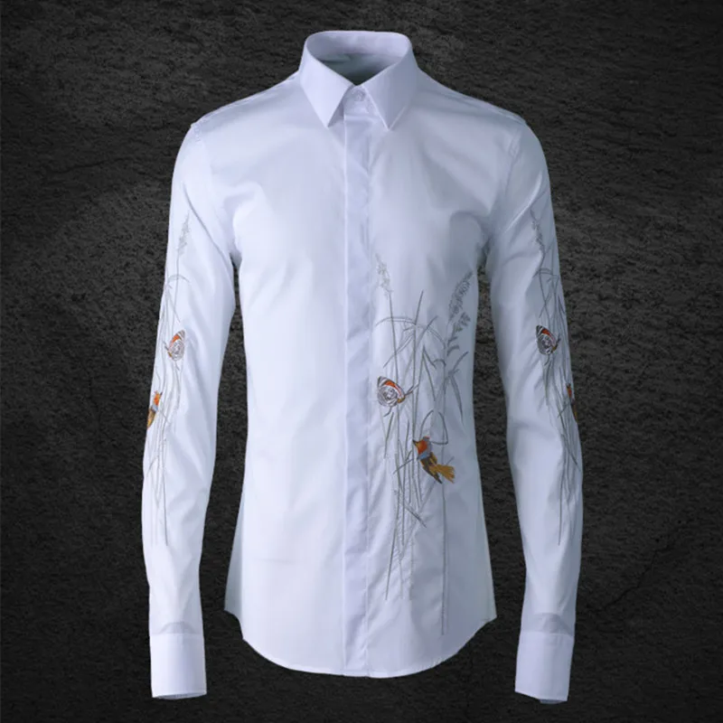Original embroidery fashion men's shirt high end trend shirt male long