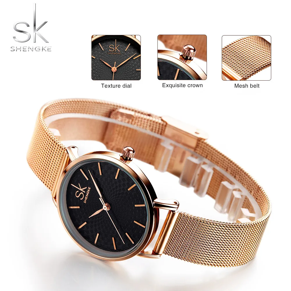Shengke брендовые роскошные женские часы высокого качества с золотым сетчатым ремешком под платье женские наручные часы женские часы Reloj Mujer SK