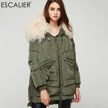 Escalier пуховик Женская длинная парка съемный шерстяной мех с капюшоном зимний толстый длинный пуховик
