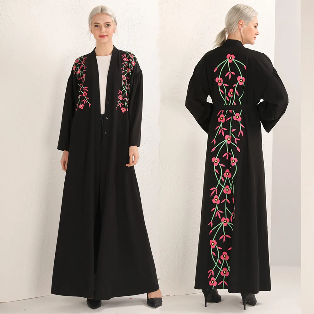 

Elegant Muslim Abaya Print Floral Maxi Dress Cardigan Swing Long Robe Gowns Tunic Middle East Ramadan Dubai Islamic Prayer