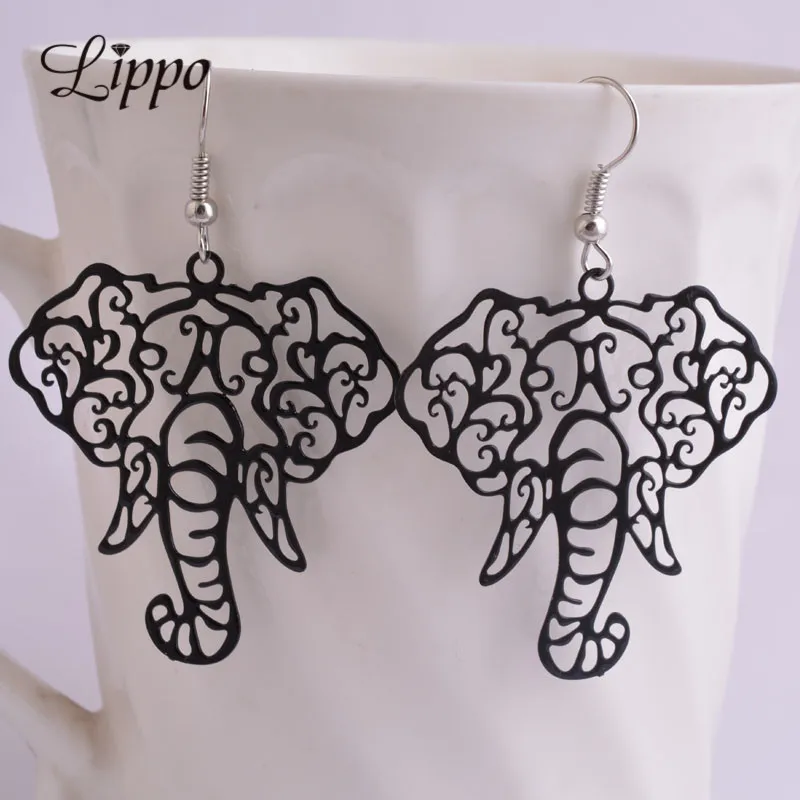

Creativity Wine Red Black Beige Color Women's earrings Elephant Head Drop Earrings Filigree Copper Big Dangle Earring For Girls