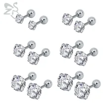 ZS 12 шт./партия 3-8 мм круглые серьги с цирконием кубической огранки для женщин пирсинг хряща уха ювелирные изделия оптом женские ювелирные изделия подарки