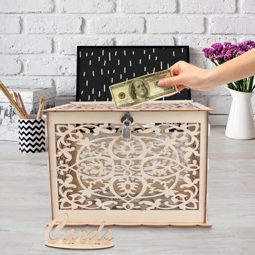OurWarm DIY Свадебная подарочная коробка с замком Красивые свадебные украшения поставщик деревянные коробки для денег на день рождения