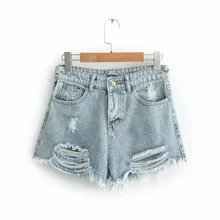 Летние модные женские джинсовые шорты с потертыми дырками и пуговицами, повседневные короткие шорты, женские джинсовые шорты, одежда