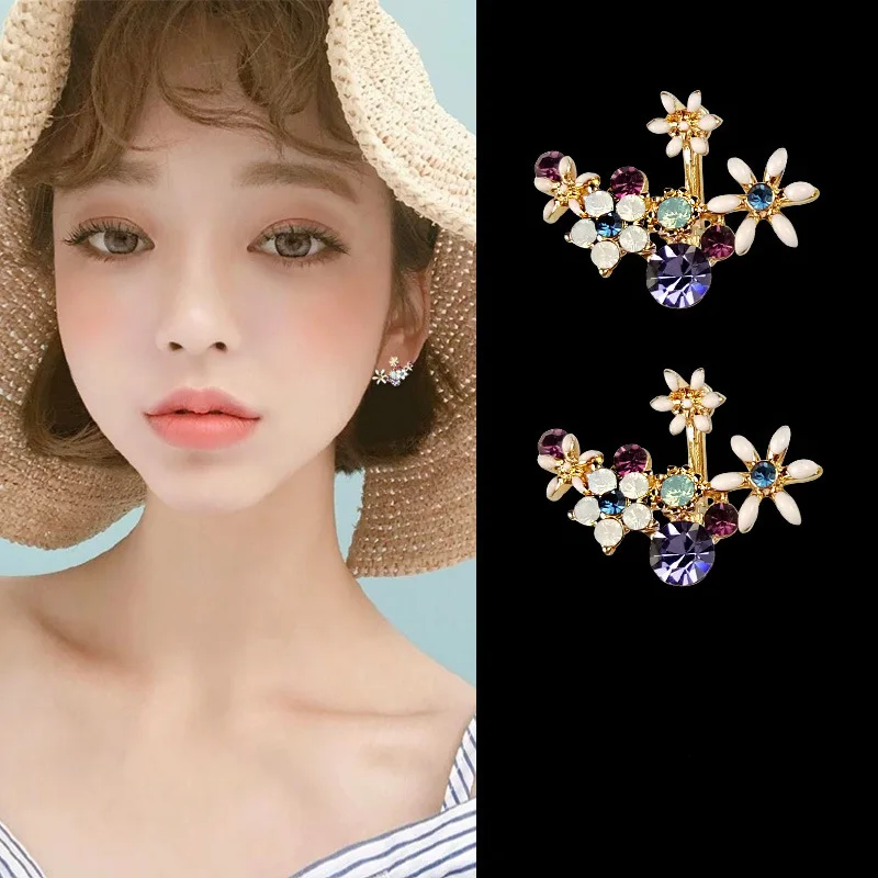 

Pure Silver Needle Asymmetric Flower Earrings Female Exquisite Earrings Joker Personality Small Earrings