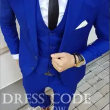 Классический Королевский синий костюм для мужчин смокинг приталенный 3 предмета на заказ Жених Выпускной мужские свадебные костюмы Блейзер Терно пиджак+ брюки+ жилет