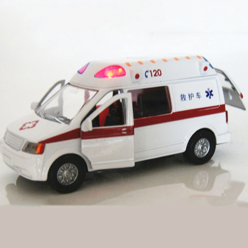 

White Ambulance Medical vehicles Toys 1/32 Alloy Pull Back Diecast Car Model with Light and Sound
