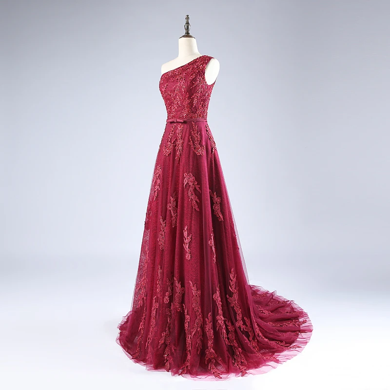 lace+tulle one shoulder burgundy bridesmaid dresses