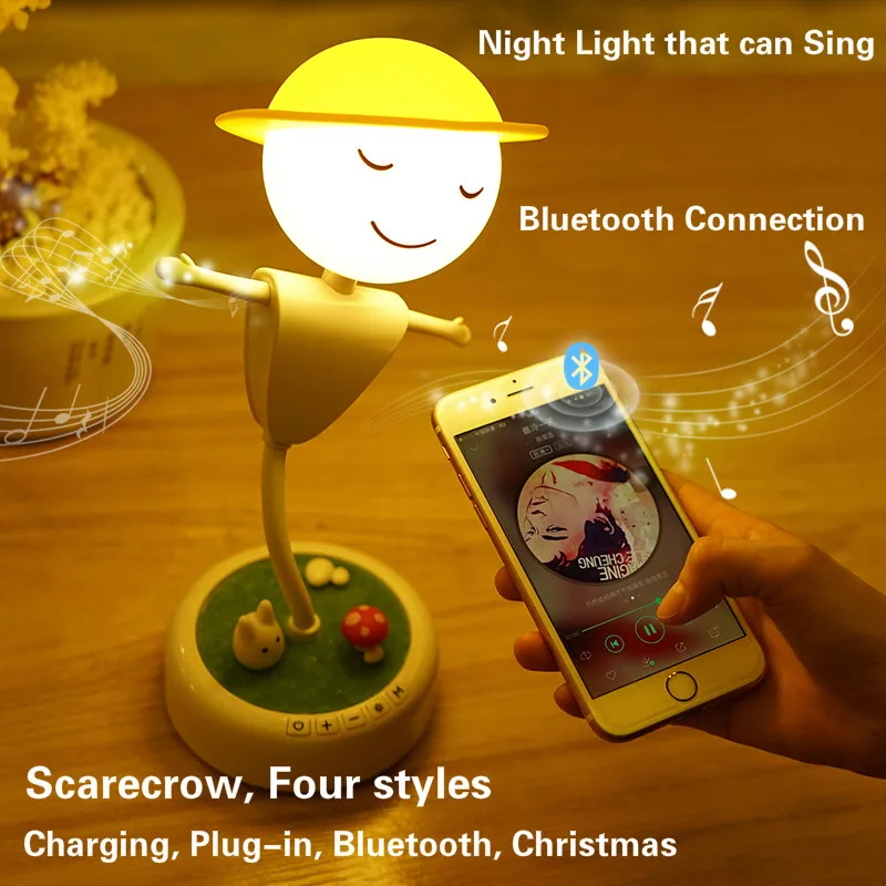 

Touch Scarecrow Children's Night Light Bluetooth Audio Christmas Charging Plug-in Sleep Mode Vibration Induction Desk Moon Lamp