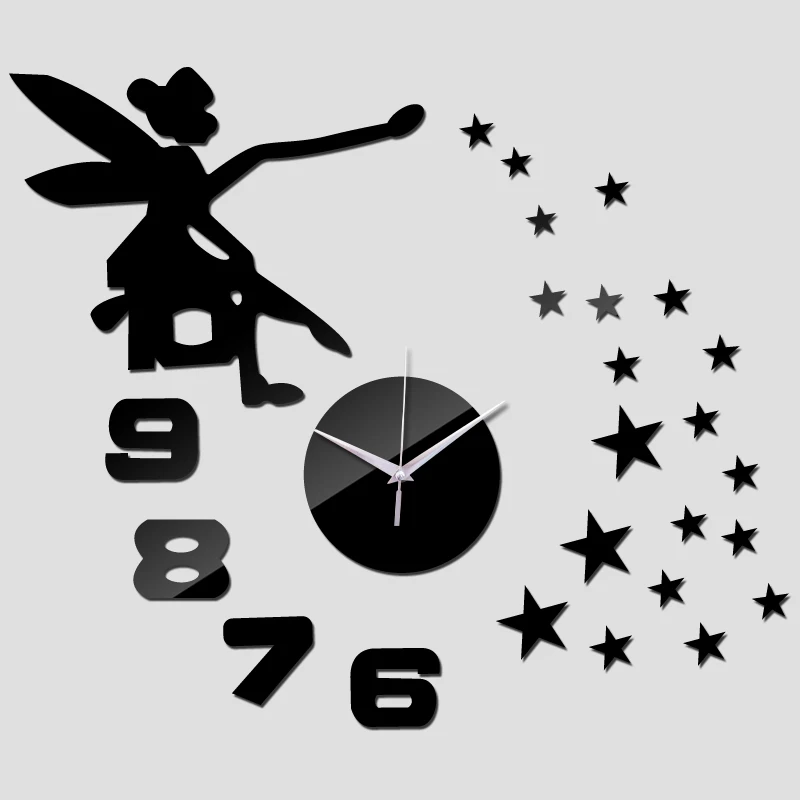 Новые Настенные часы reloj de pared angel stars diy роскошные зеркальные часы Номер ватче Декор 3d на детской комнате