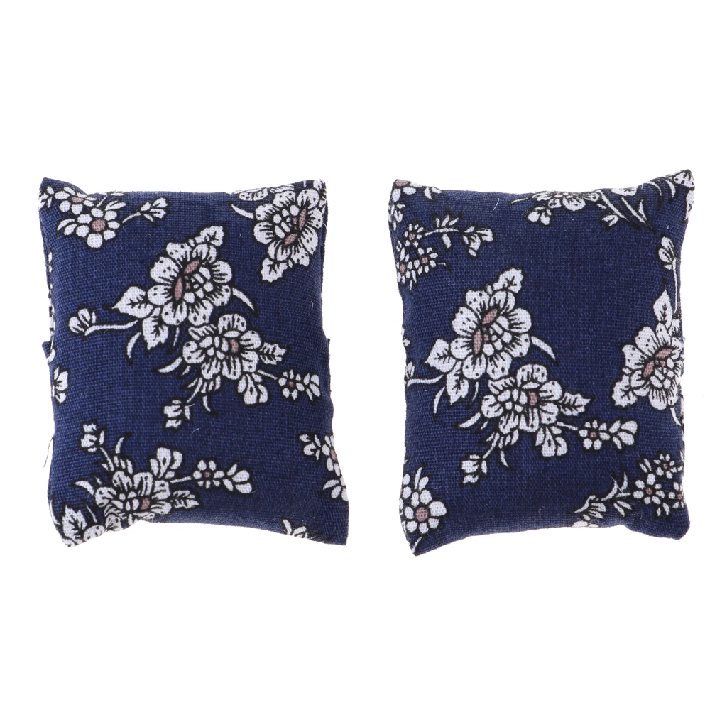 1/12 Dollhouse Miniature Floral Cushions Pillow Sofa Bedroom Living Room Furniture Toy Accessory Dark Blue