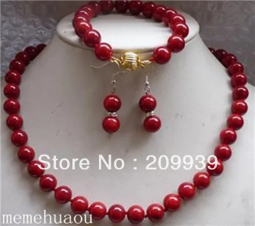 huij 001910 10mm Red South Shell Pearl Necklace &ampBracelets Earring 18'' | Украшения и аксессуары