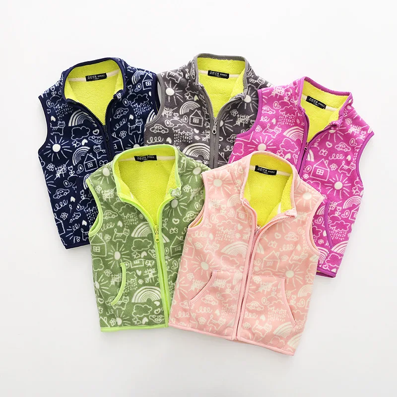 

Fleece Vest For Girls 2018 New Winter Autumn Warm Children's Vests Fashion Cartoon Print High Quality Brand Kids Clothes