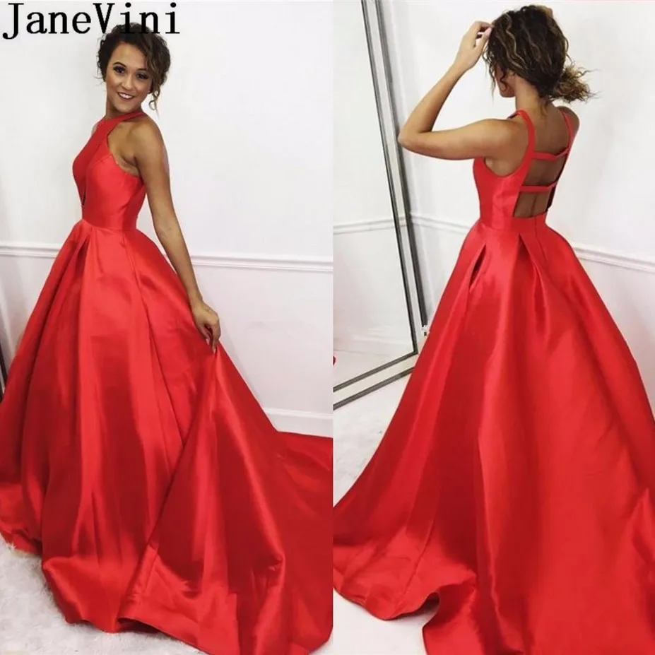 JaneVini/атласное красное элегантное платье для выпускного, длинное, сексуальное, с открытой спиной, цвета фуксии, яркие, вечерние платья