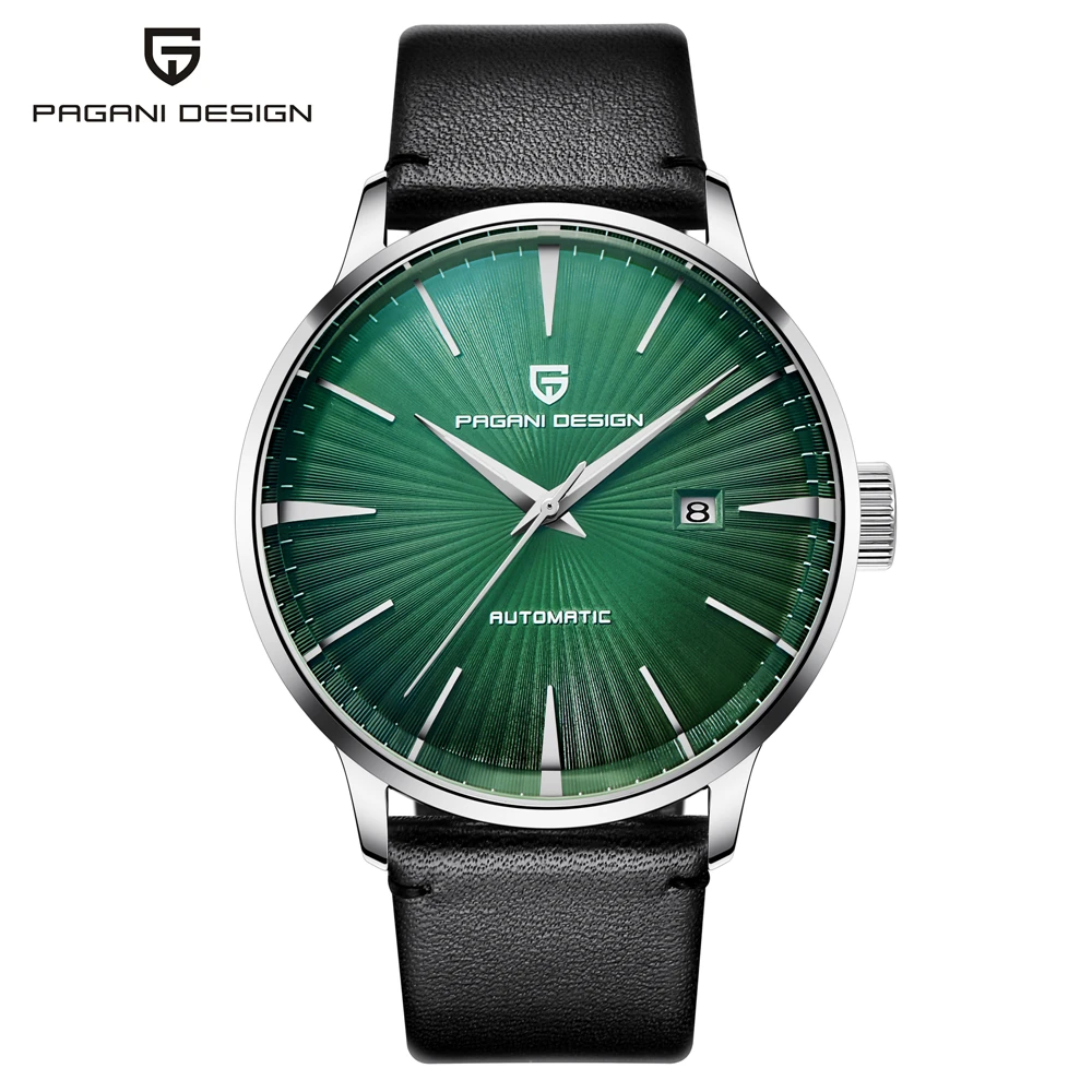 PAGANI Дизайн Топ люксовый бренд Мужские автоматические механические часы водонепроницаемые Модные простые деловые часы Relogio Masculino - Цвет: Leather Silver Green