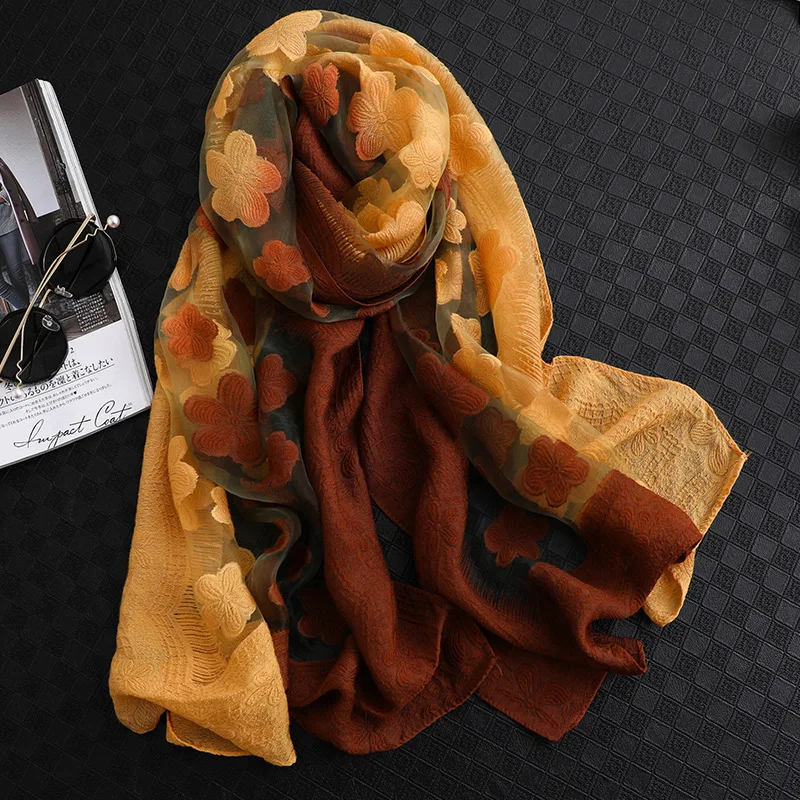Дизайнерский брендовый женский шарф летние шелковые шарфы для леди пашмины длинный размер Платки банданы хиджаб шарфы для шеи Шали Обертывания - Цвет: 24