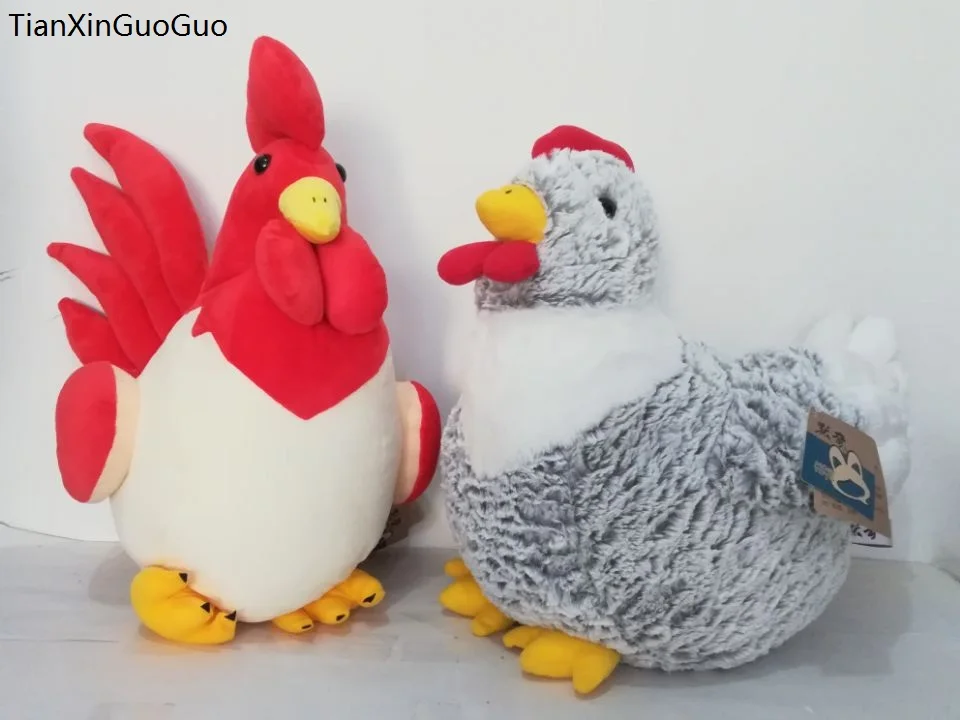 

large 40x39cm cartoon hen and cock chick plush toy soft dolls one pair throw pillow birthday gift w2046