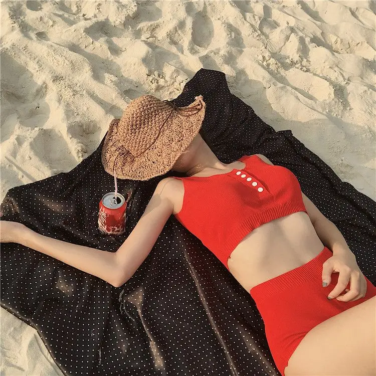 

Swimsuit Female Bikini Set Swimwear Ladies 2019 Tankini Swimsuits For Women Bather A Whole Bathing Suit Korea Pure Single Row