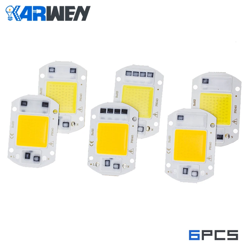 KARWEN 6 шт. LED COB чип лампа 10 Вт 20 Вт 30 Вт 50 Вт 220 В реальная мощность вход IP65 для наружной светодиодной лампы прожектор холодный теплый белый|Светодиодные чипы|   | АлиЭкспресс