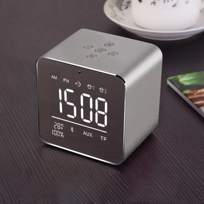 Wireless Bluetooth Speakers LED Alarm Clock LCD Digital Display Portable Mini Square Bass Speaker JFlyer