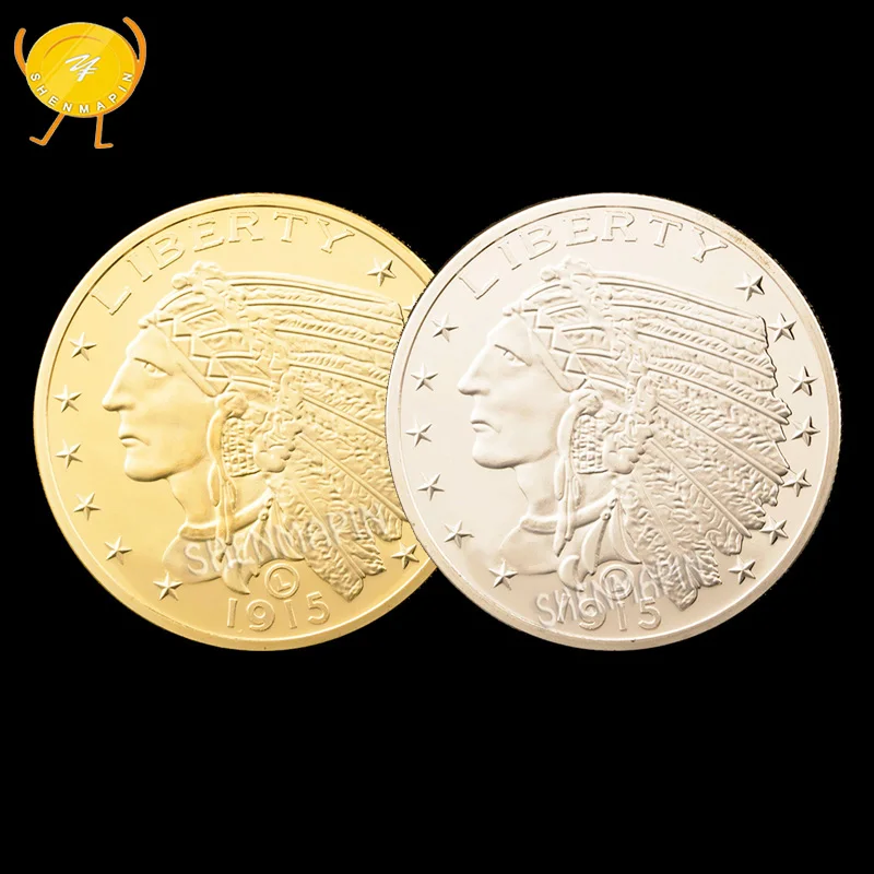 

1915 American Indian Liberty Commemorative Coin Five Dollars Coins Collectibles Gold Silver Art Coins In God We Trust