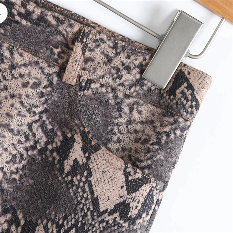 Skirt Elegant For Women Sexy Snake Print Skirts Elastic Suede High Waist Zipper Button Short Mini Autumn Bodycon Skirt R24 (8)