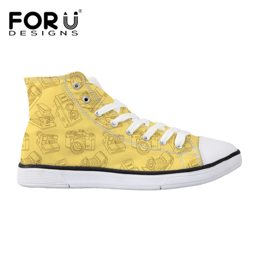 

FORUDESIGNS Candy Color Women Vulcanized Shoes Camera Design Female Canvas Flat Lace-up Casual High Top Girls Ankle Canvas Shoes