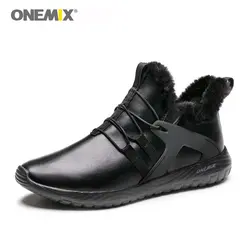 Onemix кроссовки для мужчин черные зимние сапоги шерсть микрофибра кожа бег Trail Спортивная обувь Открытый Спорт тренер обувь