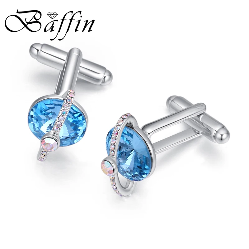

BAFFIN Crystals From SWAROVSKI Cufflinks For Men Women Silver Color Wedding Party Jewelry Cuff Links 5 Colors Customs 2018