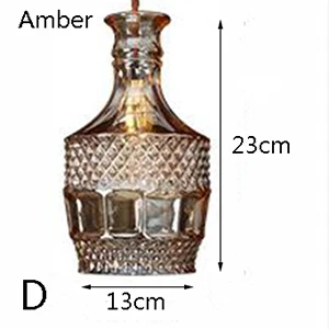 Современная Личность E27 стеклянные подвесные светильники бутылки вина Выгравированные подвесные лампы для столовой гостиной ресторана кафе бара - Цвет корпуса: D amber