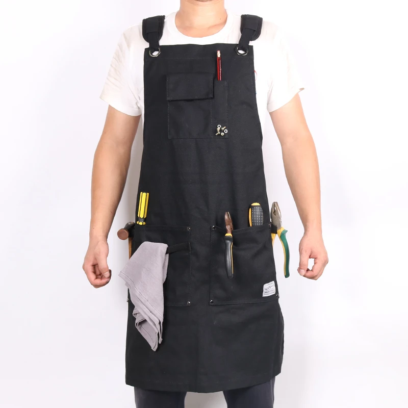 

WEEYI Canvas Work Apron With Pockets Black Aprons For Woman Men Adjustable Heavy Duty Apron For Woodworker Cobbler BBQ delantal