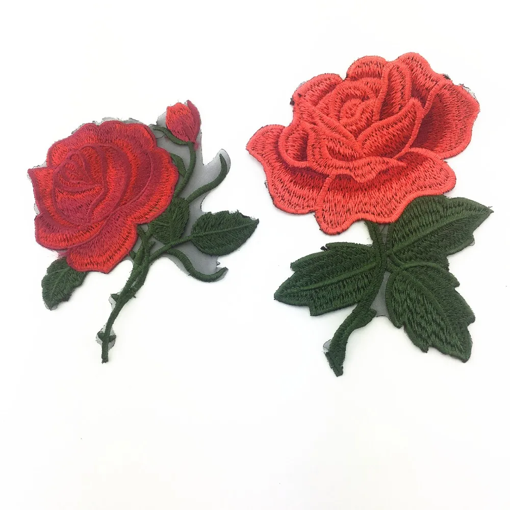 Embroidered stripe patches flower red flower mesh patches fabric badge Embroidered stripe patches flower red flower mesh patches fabric badge
