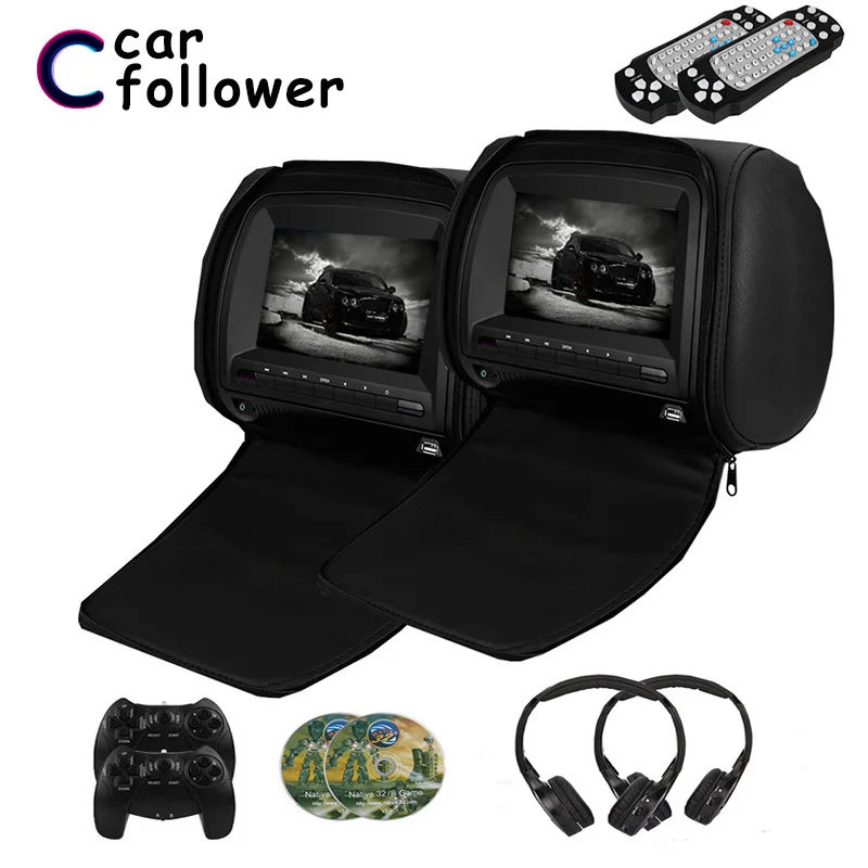 

7 Inch 2PCS 800x480 Zipper Cover TFT LCD Screen DVD Car Support IR FM USB SD Speaker Game MP5 Player Headrest Car Monitor
