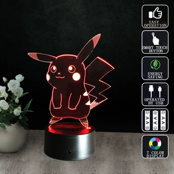 

New Pokemon Lamp 3D Pikachu Night Light Halloween Kids Toys Holiday Gifts USB Lampe Pocket Monsters Lampara Factory Wholesale