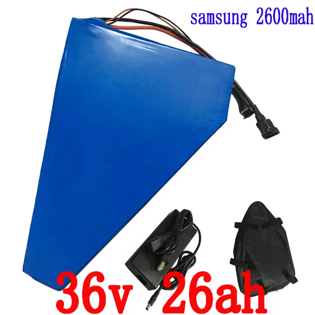 Cheap 36V 1000W Triangle battery 36V 26AH Electric Bike lithium battery pack with battery bag Use samsung 2600mah cell 42V 2A charger