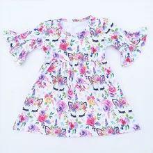 Новое поступление года; летнее платье с единорогом; модное платье для малышей из молочного шелка с цветочным принтом; новейшее платье для детей