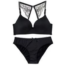 JIGERJOGER телесный розовый черный нейлон беспроводной Холтер назад бюстгальтер костюм гладкие кружева сенсорный Бесшовные женские 2 шт. трусы наборы нижнего белья