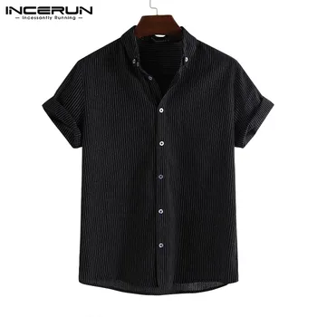 

2020 Fashion Striped Short Sleeve Men Shirt Summer Lapel Casual Loose Breathable Camisa Masculina Brand Shirts Men INCERUN S-5XL