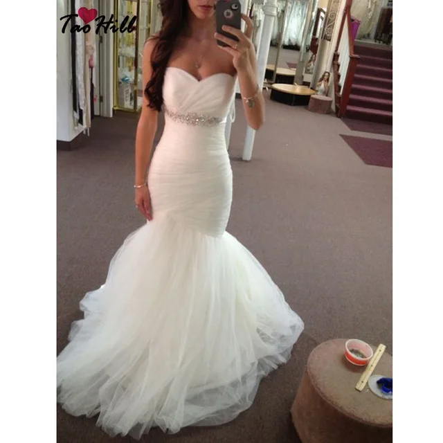 tao colina vestido de novia sirena sin tirantes del cuello del amor