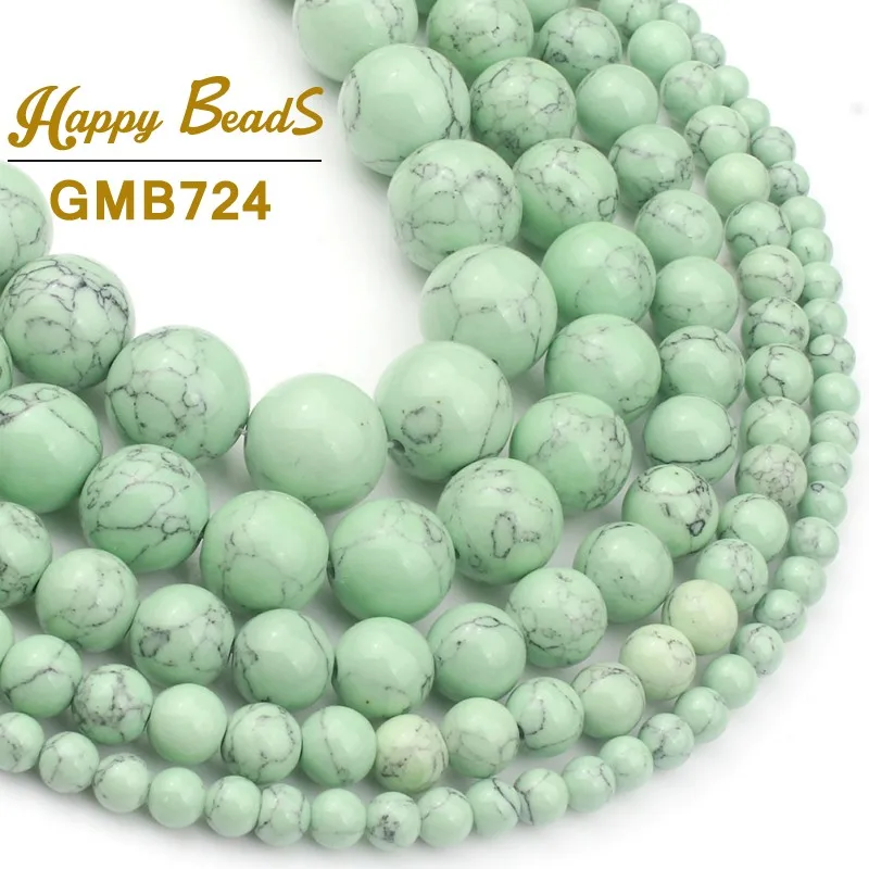 

Light Green Howlite Turquoises Round Loose Spacer Beads For Jewelry Making DIY Charm Fashion Bracelet 15"Strand 4 6 8 10 12mm