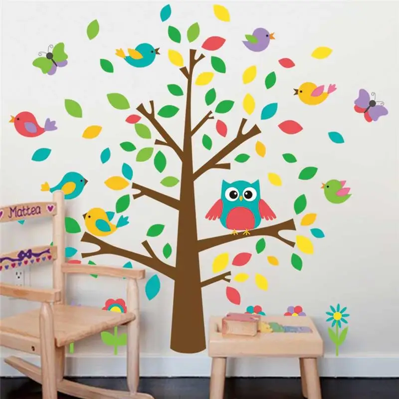 Couleur: color/é Autocollant mural de dessin anim/é imperm/éable amovible mignon hibou pour les chambres denfants d/écoration de la maison Stickers muraux Wall Art Decor