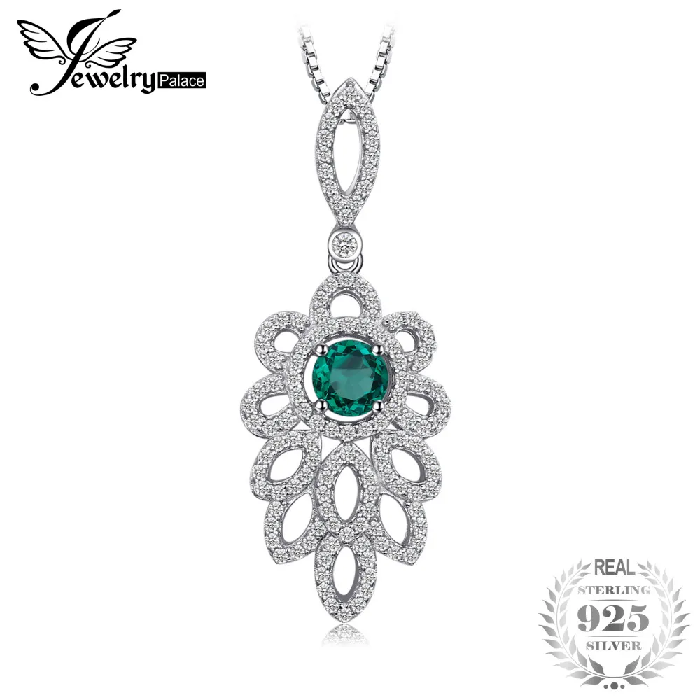 

JewelryPalace Hollow Nano Russian Simulated Emerald Pendant 925 Sterling Silver Gift For Monther Not Include the Chain