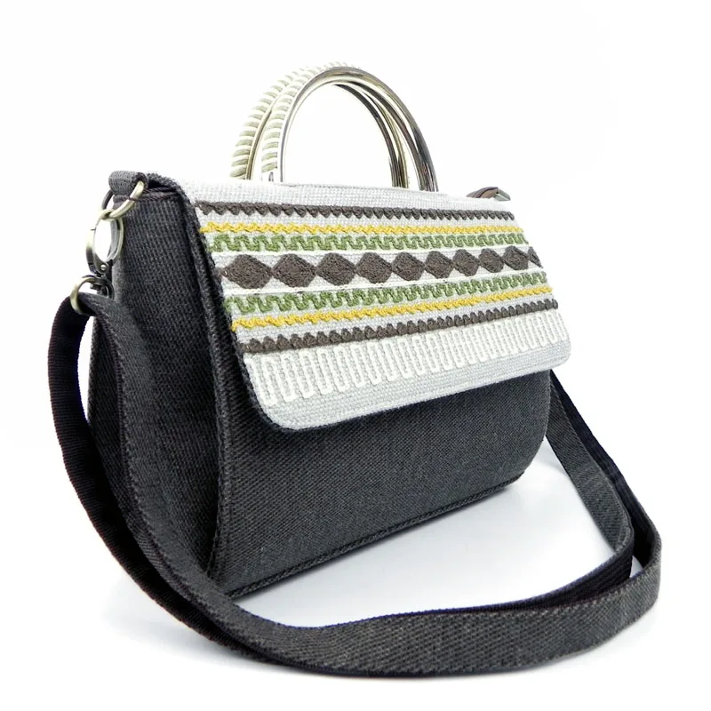 

Women Handmade Ethnic Shoulder Handbag Featured Cotton Thread Chain Embroidery National Style Lady Brand Girl Crossbody Hand Bag