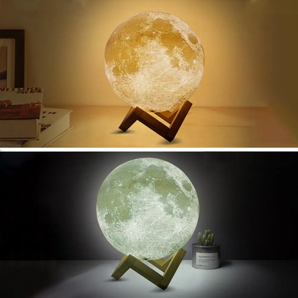 

AKDSteel LED Double Color 3D Printing Warm Moon Lamp Touch Control Light Pat Light for Room Office Decaration